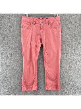 Miss Me Jeans Womens 28 Pink Cargo Capri Contrast Trim Stretch Crop Skinny Bling